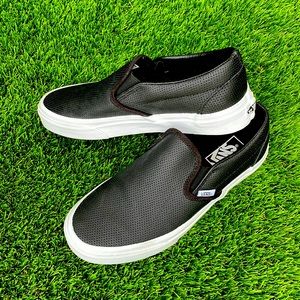 Black, perforated leather, Vans slip on shoes US size 7.5